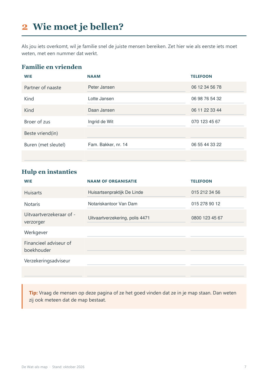 Pagina: wie moet je bellen?